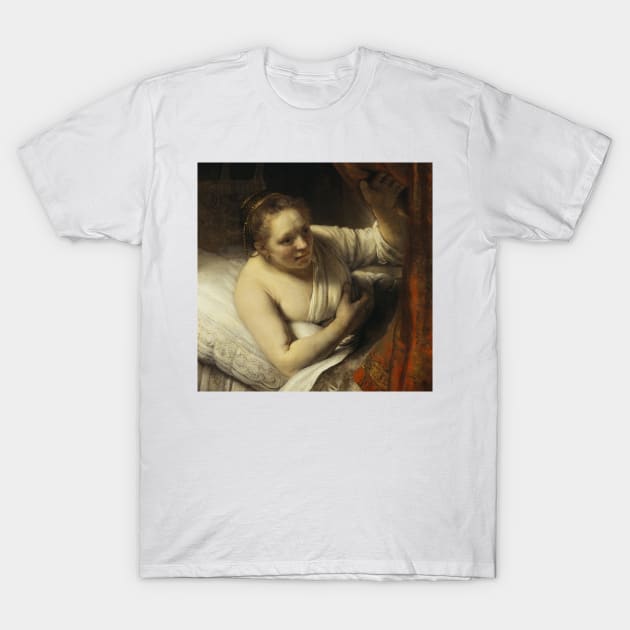 A Woman in Bed by Rembrandt T-Shirt by Classic Art Stall